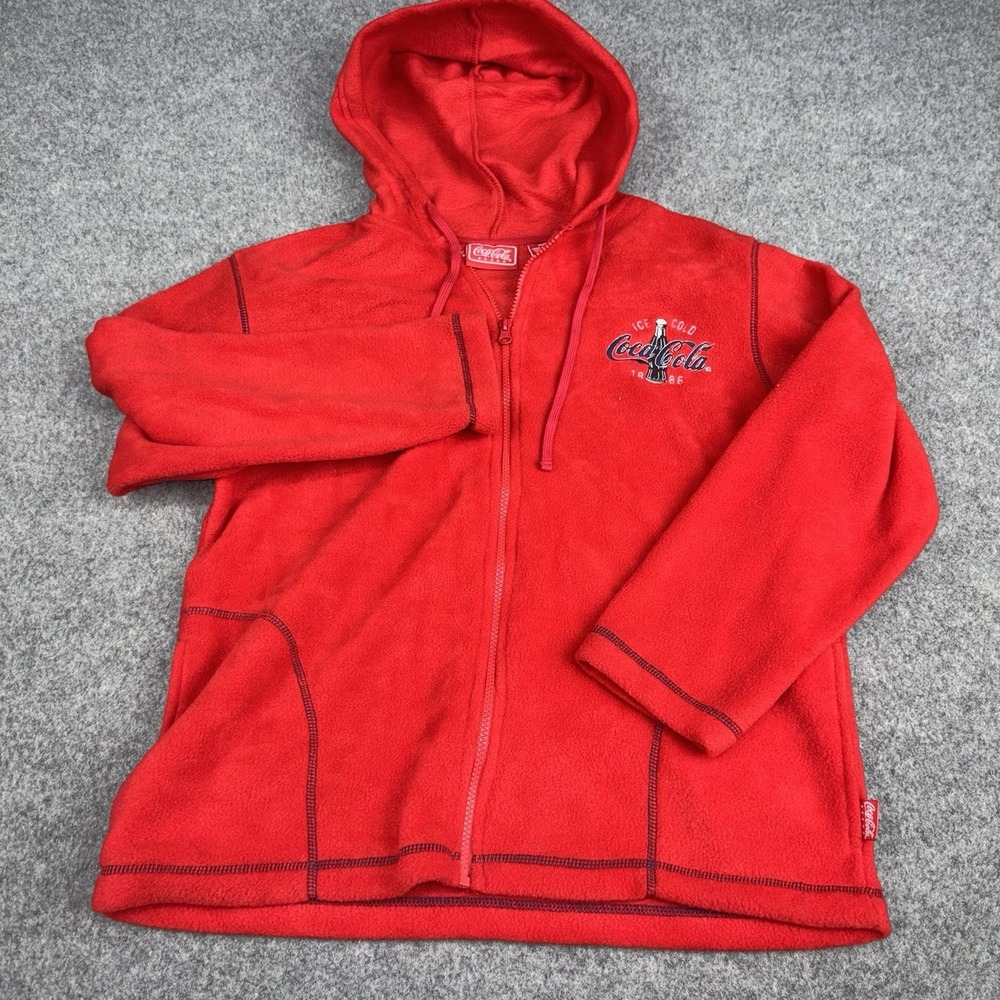 Coca Cola Jacket Mens Medium Red Fleece Full Zip Logo Coke Casual Soda Y2K Cold